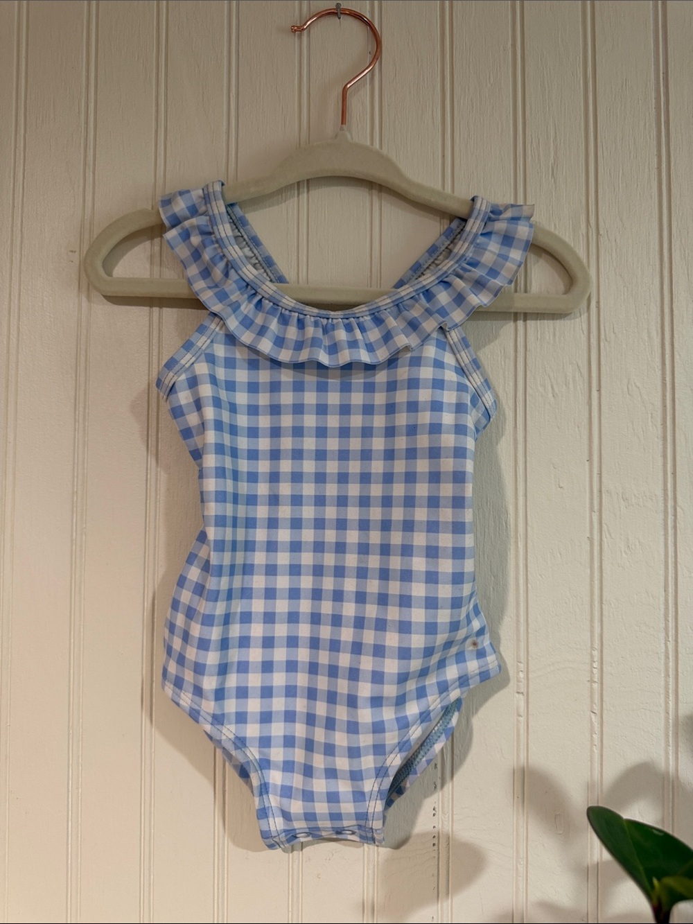 Blue Gingham Ruffle-Trim One-Piece Swimsuit for Kids